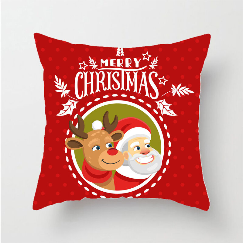 3Dクリスマス柄プリントポリエステル装飾枕カバースロー枕カバー平方ジッパー枕ケース-3