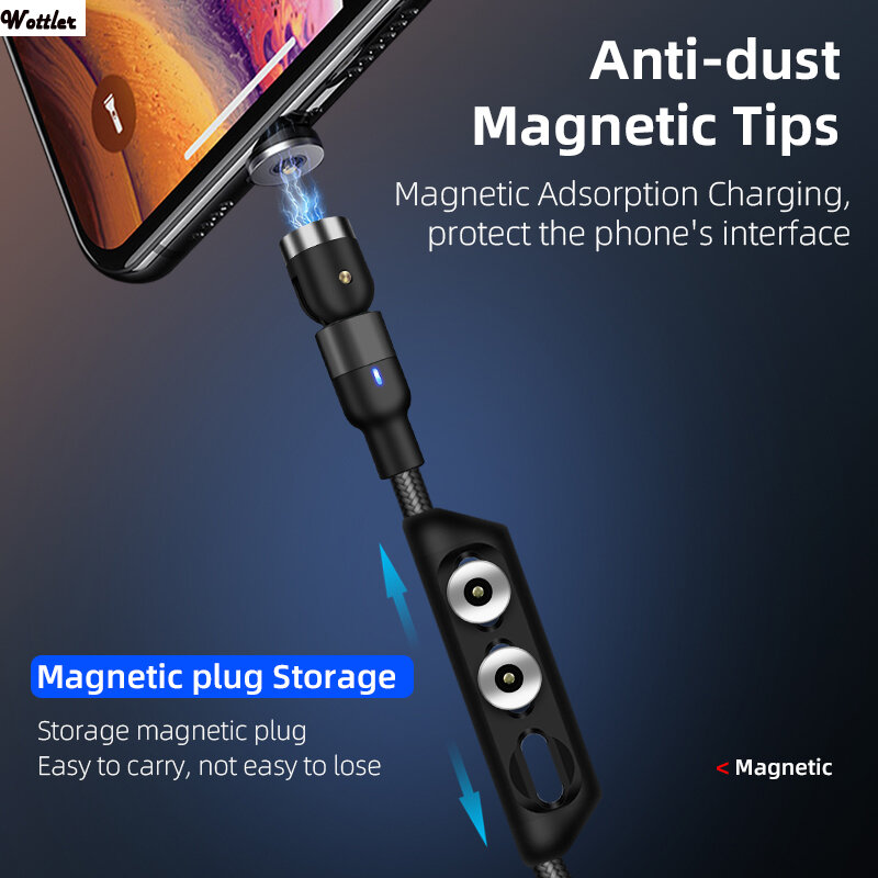 540องศา Magnetic Micro USB ประเภท C สายชาร์จโทรศัพท์มือถือสาย USB C สำหรับ Xiaomi iPhone 11 Xr Samsung
