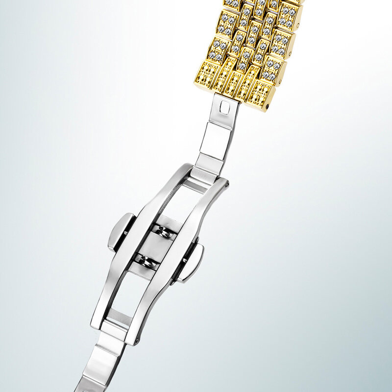 Reloj de oro de lujo para Hombre, pulsera de Hip Hop, cadena cubana, con diamantes completos, resistente al agua