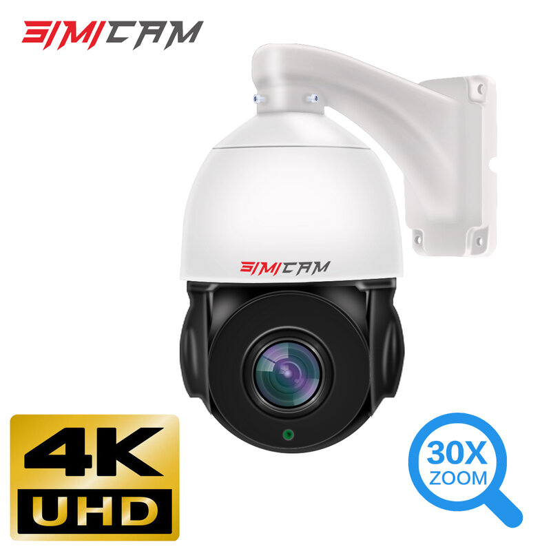 Simicam-Caméra de surveillance vidéo PTZ IP PoE HD 8MP/4K, dispositif de sécurité sans fil, avec n'aime x30, rotation à 360 degrés, port SD et protocole ONVIF, codec H.disparates, protocole P2P breton
