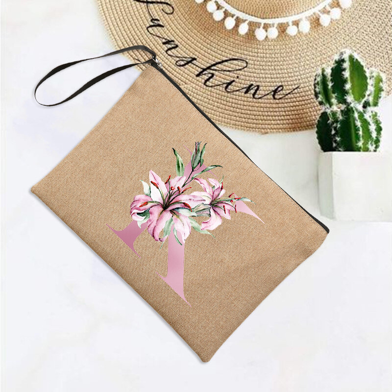 Льняной клатч с надписью лилии и ремешком на запястье, клатч для девичника, пляжный праздничный дорожный органайзер, чехол, сумки для макияжа, свадебные подарки