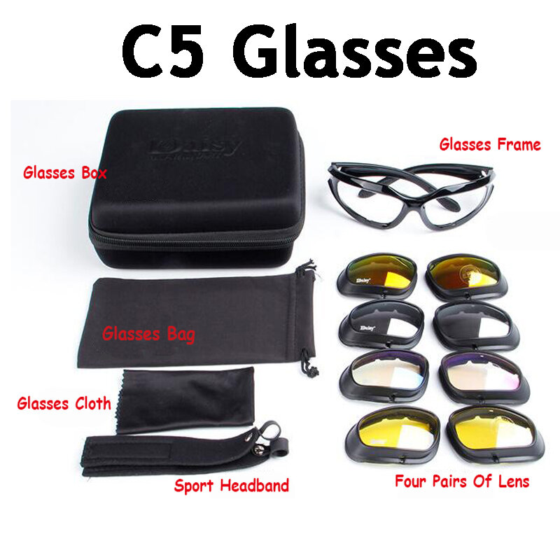 Gafas polarizadas deportivas para hombre, gafas militares tácticas Daisy C5 X7, para caza, tiro, Airsoft, 4 lentes de senderismo
