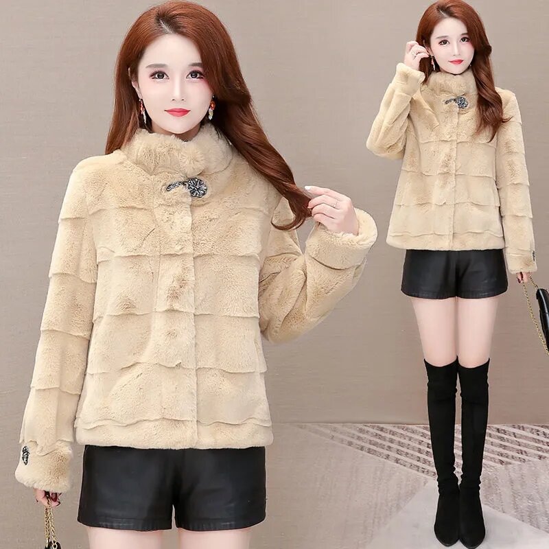 Jaket bulu imitasi wanita, mantel pakaian luar hangat longgar Korea musim gugur dan dingin, jaket bulu imitasi wanita, jaket bulu domba imitasi baru