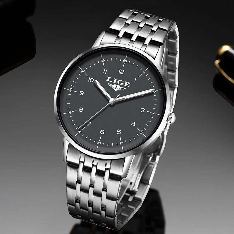 Часы наручные LIGE мужские спортивные, ультратонкие водонепроницаемые светящиеся кварцевые модные роскошные брендовые, 2023
