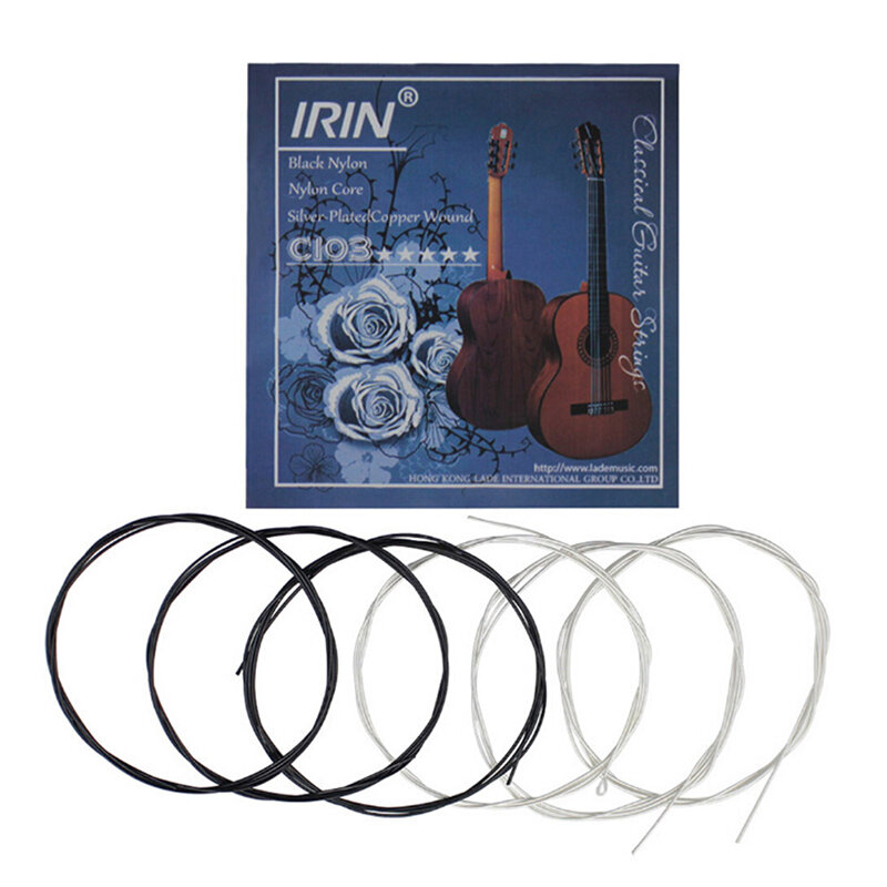 6 pçs preto branco guitarra cordas instrumento musical profissional conjunto de cordas fibra de náilon clássico guitarra substituição 6 cordas conjunto