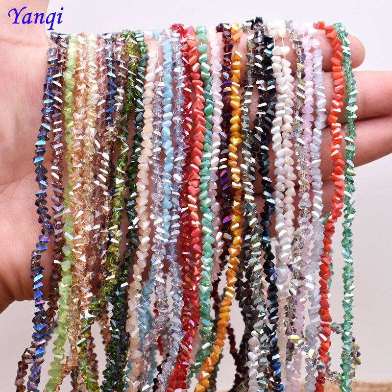 Yanqi-cuentas de cristal triangulares de alta calidad, 38 colores, 4mm, 130 piezas, cuentas de cristal sueltas para la fabricación de joyas, pendientes y collar DIY