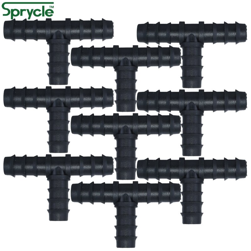 SPRINCLE-Connecteur en T barbelé pour micro d'argile goutte-à-goutte, 10 pièces, 16mm, 3 voies d'arrosage, 1/2 en PE