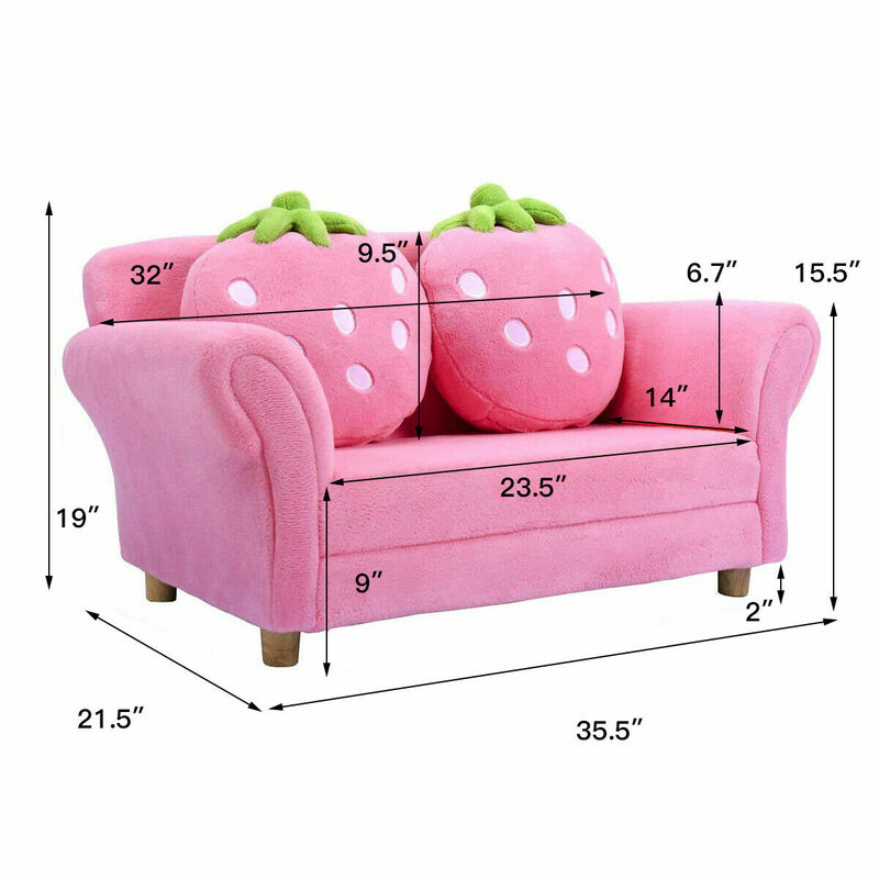 Sofá con reposabrazos para niños pequeños, silla con 2 almohadas, color rosa HW54190PI