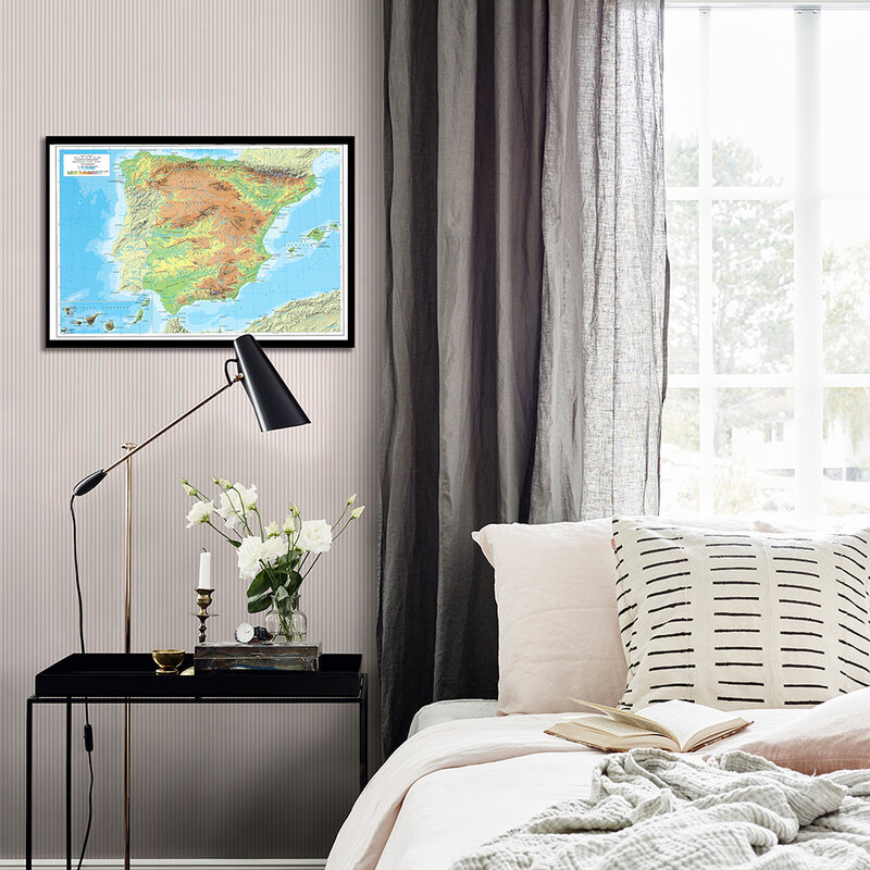 Póster de Arte de pared de mapa topográfico de España, pintura en lienzo, sala de estar, decoración del hogar, suministros escolares de viaje en español, 59x42cm