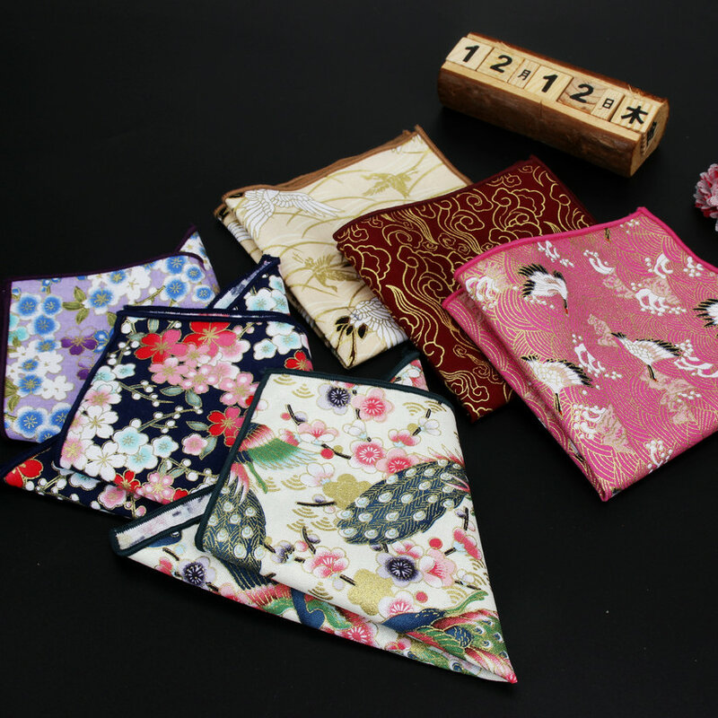 2020 New Style Cotton Retra Fashion Pocket Square Vintage Handkerchief Birds Flower Stars Leaves 24*24cm Hankies Towel Casual