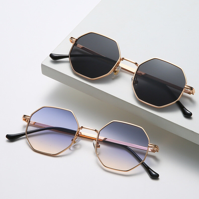 Роскошные квадратные солнцезащитные очки для мужчин и женщин, модные небольшие многоугольные солнцезащитные очки, металлические винтажные, в стиле ретро, восьмиугольные солнцезащитные очки