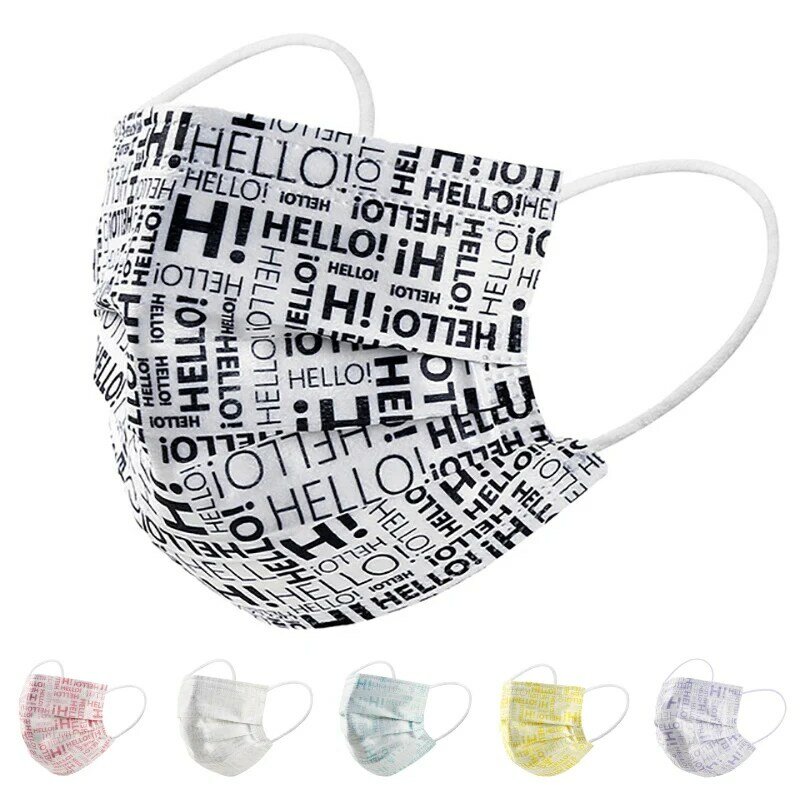 50/300Pcs Disposable Solid Color Letter Print Face Shield Mask 3Layer Non-Woven Breathable Comfortable Fashion Adult Mascarillas