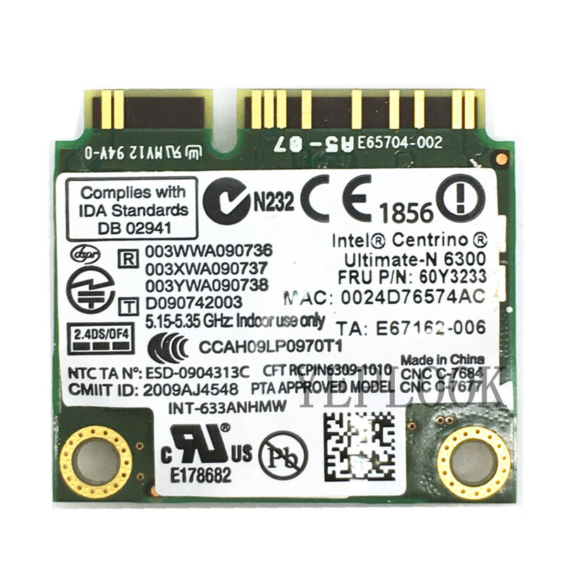 Kartu nirkabel Intel WiFi, kartu nirkabel Intel WiFi 633ANHMW 6300ANHU 6300 Dual Band 2.4G/5GHZ 450Mbps 802.11a/g/n setengah Mini PCI-E untuk Laptop Lenovo