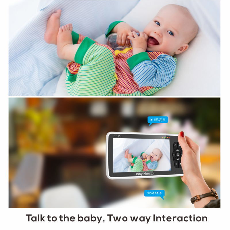 Nieuwe 5 Inch Video Babyfoon Met Camera En Audio, 4X Zoom, 22Hrs Batterij, 1000ft Bereik 2-Weg Audio Temperatuursensor Lullaby