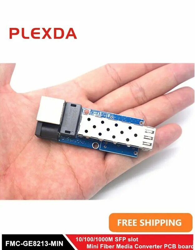 Plexda 10/100/1000M SFP Slot Mini Fiber Media Converter 10/100/1000Base-TX to 1000Base-FX Transceiver (FMC-GE8213-MIN-PCBA)