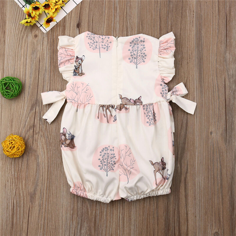 0-24M ฤดูร้อนเสื้อผ้าเด็กทารกกวางดอกไม้ผ้าฝ้ายนุ่ม Romper Jumpsuit เด็กทารกแฟชั่นเสื้อผ้า