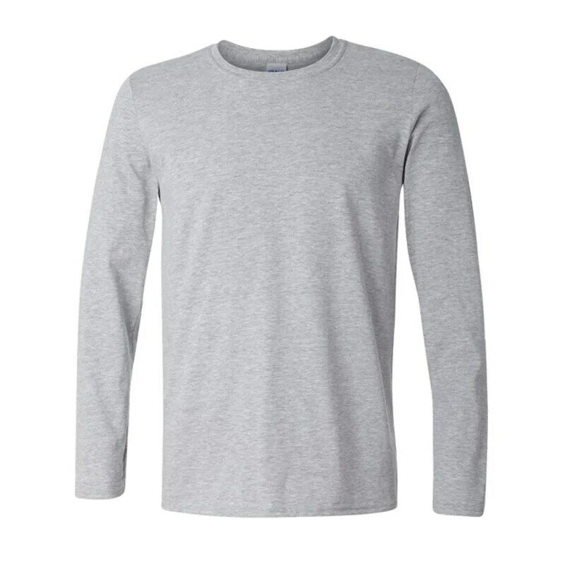 Własne logo bawełniana koszulka wiosna/jesień męska koszulka strona główna męska długi rękaw O-neck jednokolorowe casual t-shirty rozmiar amerykański XS-2XL