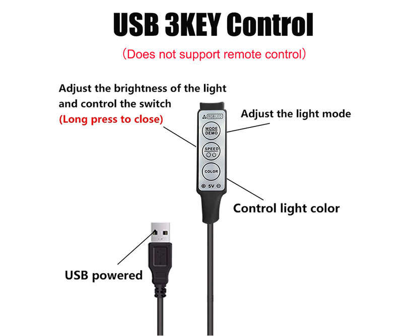 Controlador RGB de 0,5 m y 1m, de 5V Cable conector USB, atenuador de línea de 4 pines, 3 teclas para tira LED RGB de 5V 5050 2835, cinta de retroiluminación de TV