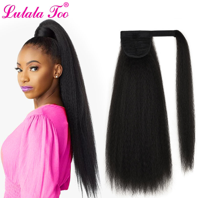 22inch Long Afro Kinky Straight Ponytail Wig Heat Resistant Synthetic Fake Hairpiece For Women Wrap Around Clip in Hair Extensio