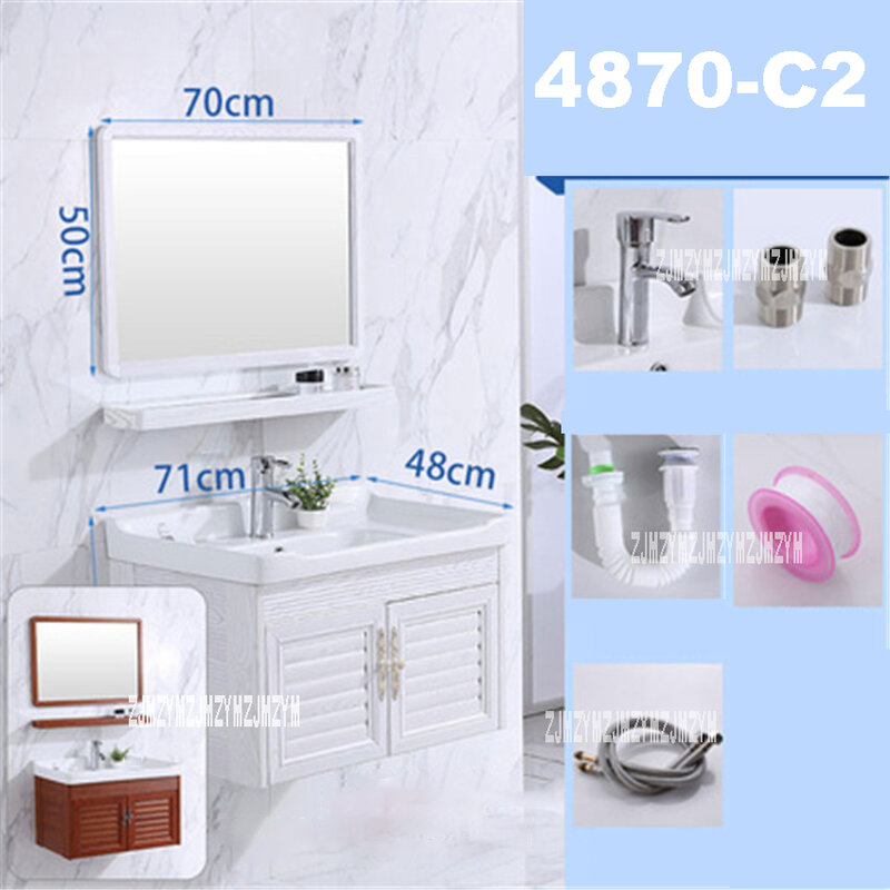 セラミック壁掛け洗面台,4860c-2/4870c-2,バスルームキャビネット,小さなスペース,ミラー付きアルミニウムキャビネット