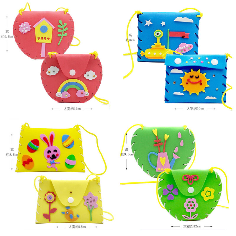 Children DIY Handmade Craft Kits Sew Your Own Purses Colorful EVA Foam Sewing Bags 3D Gem Crystal Stickers Decoration Kids Toys