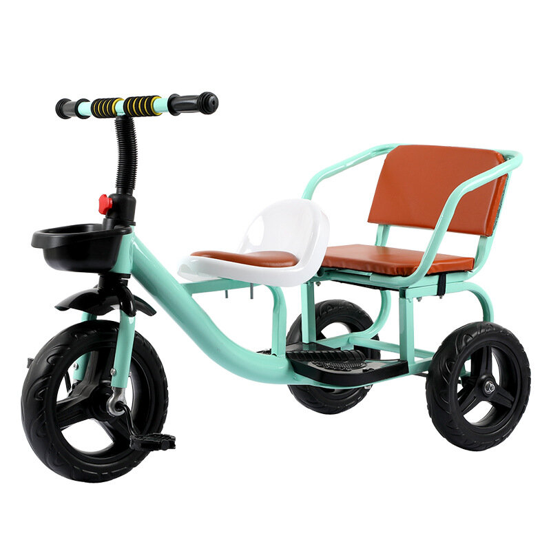 Triciclo infantil de dois assentos, bicicleta com pedal, transporte de bebê, 1-3-6 anos de idade, metal novo em três partes