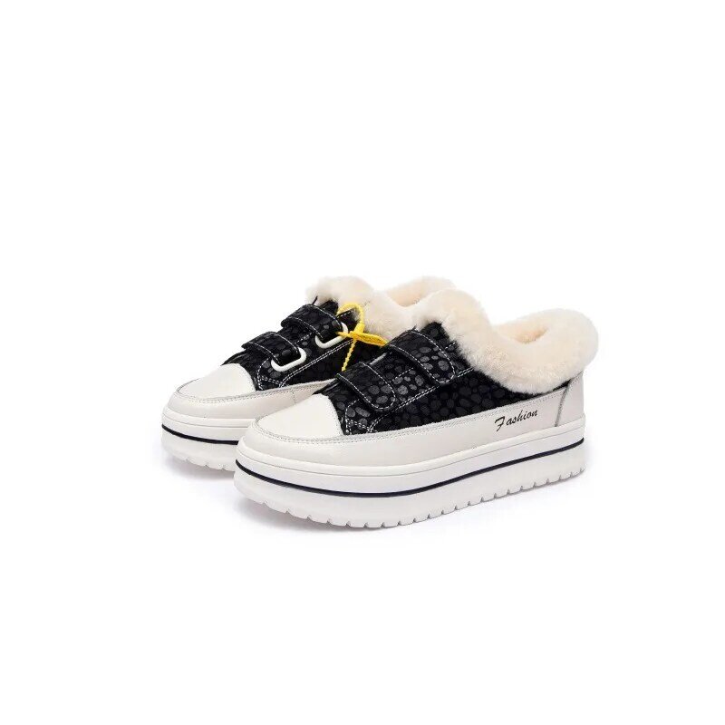 Hook & Loop-zapatos informales con estampado de leopardo para Mujer, Zapatillas de plataforma con punta redonda, de algodón, a la moda, color negro, tallas 35-39