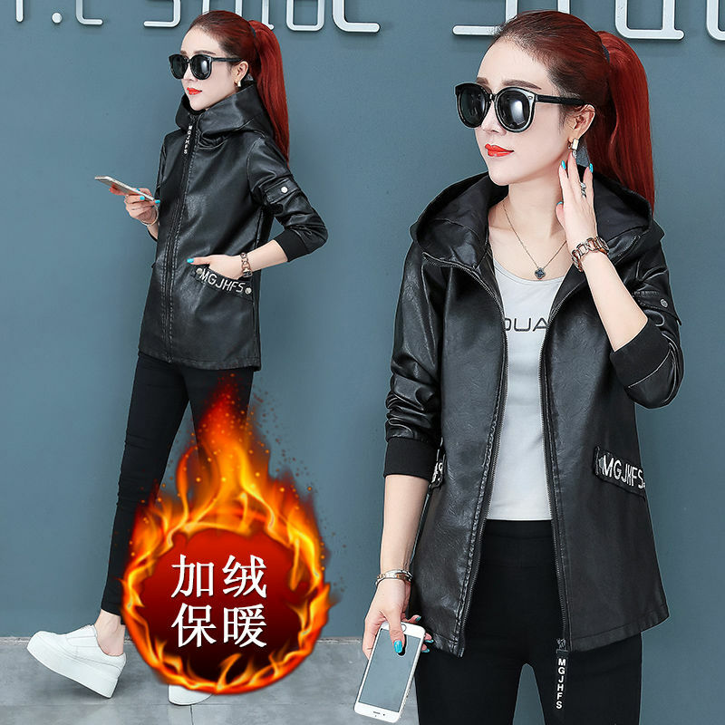 Plush Thick Leather Jackets Women's Mid-Length Spring Autumn New Style Washed PU Leather Coat Loose Windbreaker Female Overwear