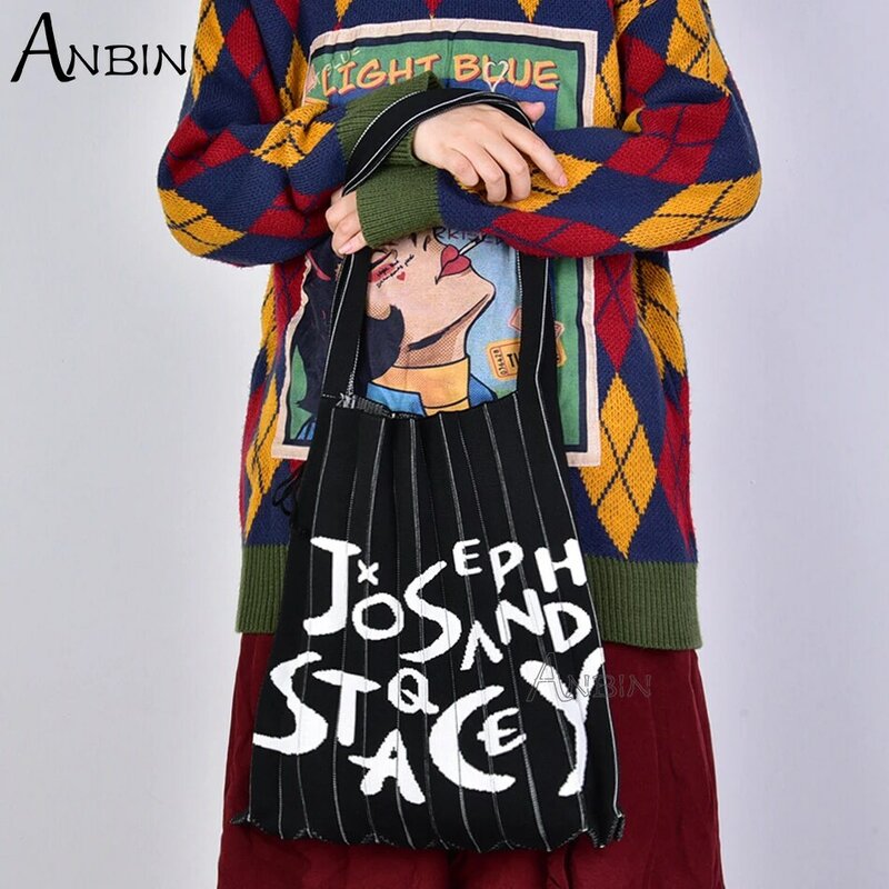 Bolsos de hombro de estilo coreano para mujer, bolso de mano plisado de Jacquard de punto, de lana, de compras, a la moda