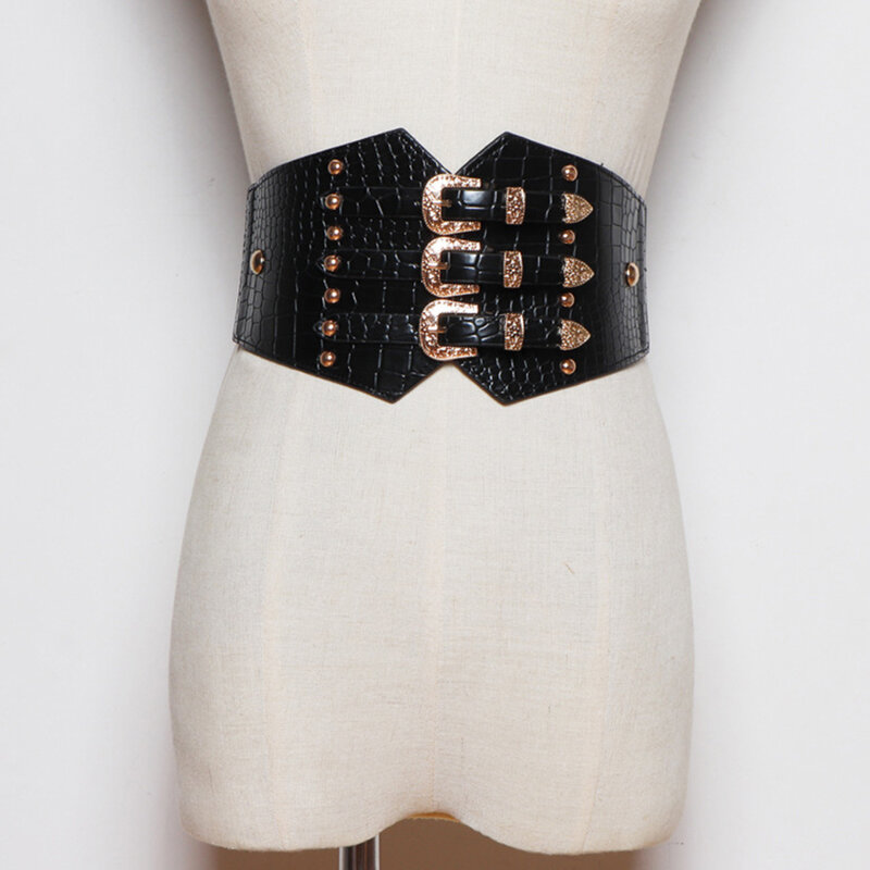Cinturón de cuero PU para mujer, accesorios de cintura ancha, moldea el cuerpo, traje, abrigo, falda