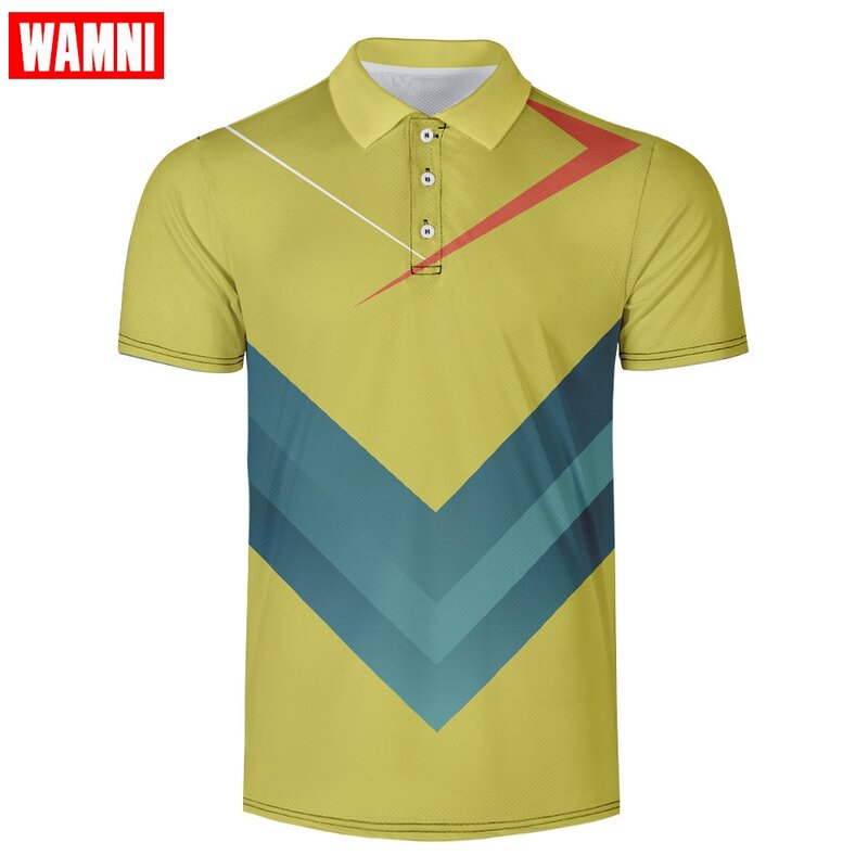 Wamni marca 3d camisa esporte casual turn-down colarinho masculino tênis t camisa de secagem rápida streetwear respirável alta qualidade superior
