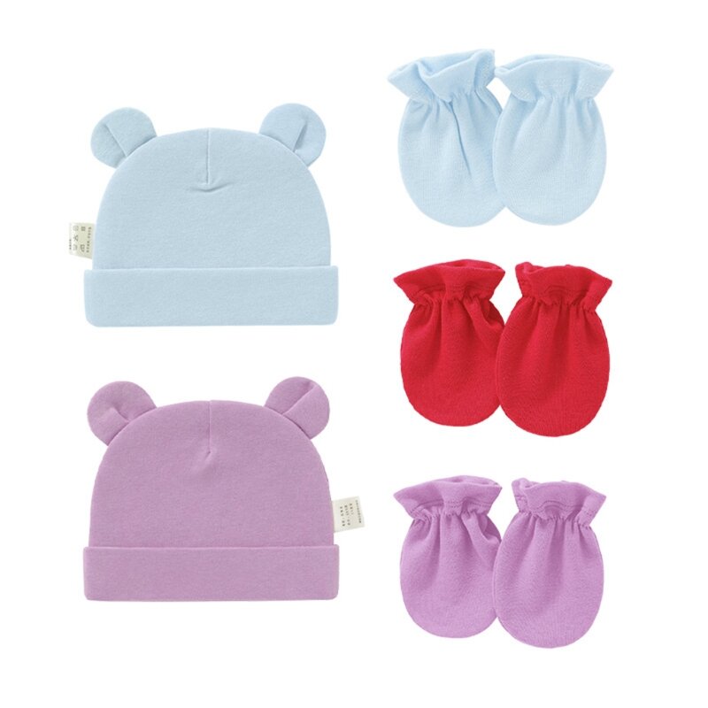Gants en coton doux anti-rayures pour nouveau-né, mitaines + chapeau + couvre-pieds, Bonnet chaud, bonnets, chaussettes, cadeau de fête prénatale
