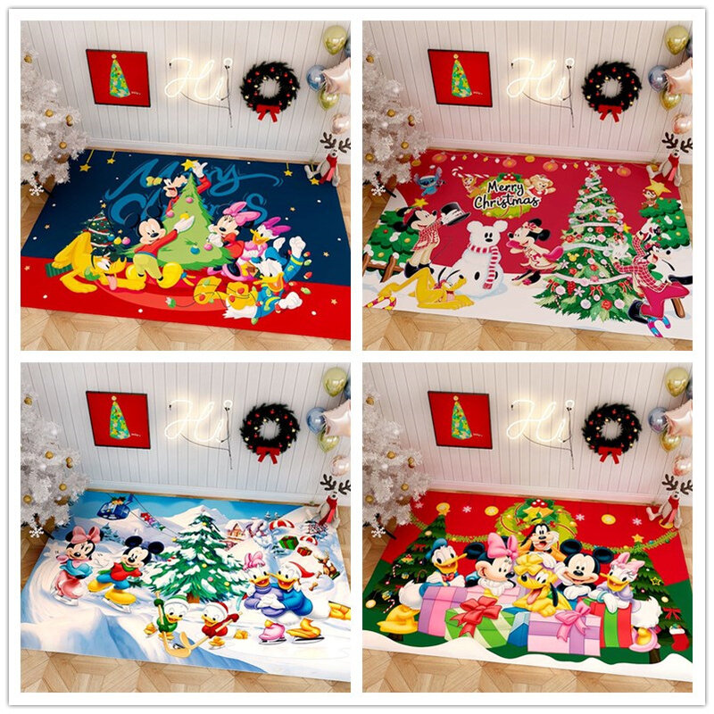 Cartoon Christmas Kids Mickey Playmat Kitchen Mat for Floor Entrance Doormat Home Bedroom Carpet Bathroom Anti-Slip Rug