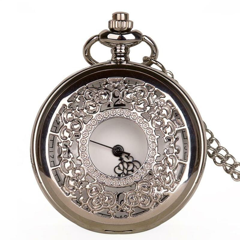 Novo oco prata flores bolso relógios algarismos árabes quartzo relógio de bolso colar pingente cadeia homens mulheres relógio fob