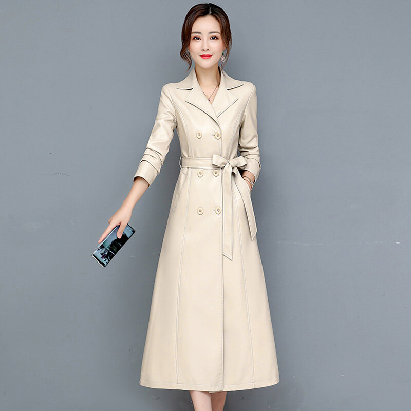 M-7XL Baru Perempuan Mantel kulit domba Musim semi Musim gugur 2024 Mode Berdada Ganda Jaket Panjang Mantel Kulit Domba Pakaian Luar Suede