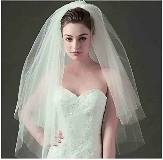 Women’s Wedding Veil Two Tier Fingertip Veil Raw Edge Veils for wedding Soft Tulle