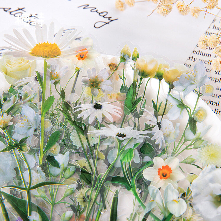 40 sztuk/paczka PET kwiaty Daisy Deco dla dziennika artykuły biurowe roślin naklejki śmieci Journal Scrapbooking naklejki na etykiety