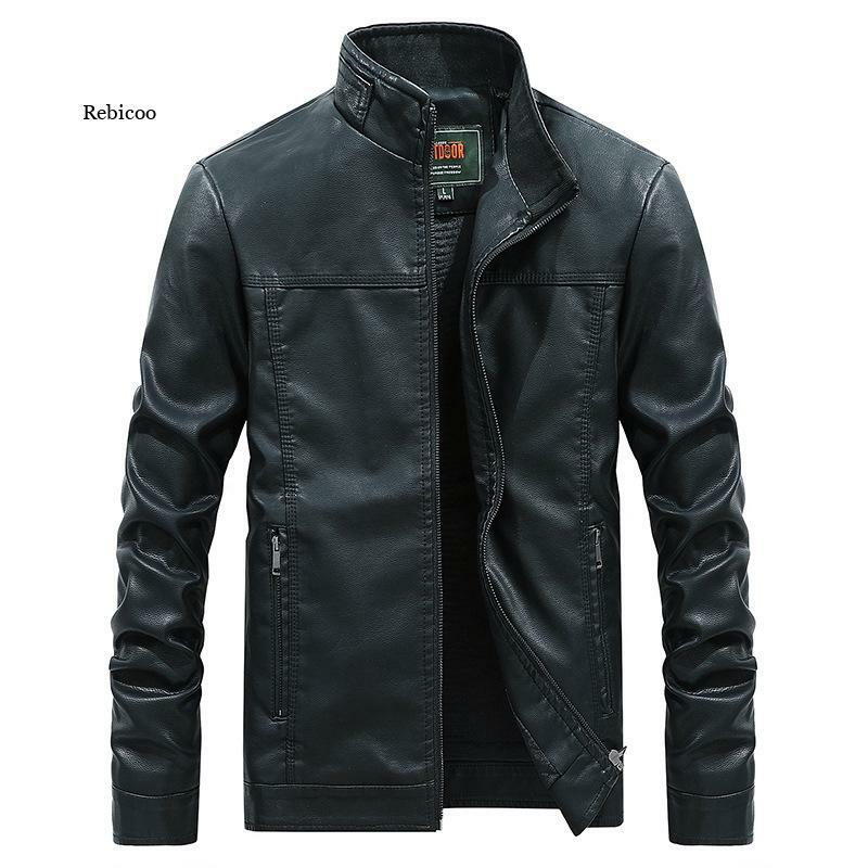 2021 العلامة التجارية ربيع الخريف جديد الرجال السترات الصلبة الياقات بولي Leather معطف من الجلد للذكور جاكيتات لباس خارجي الملابس الملابس