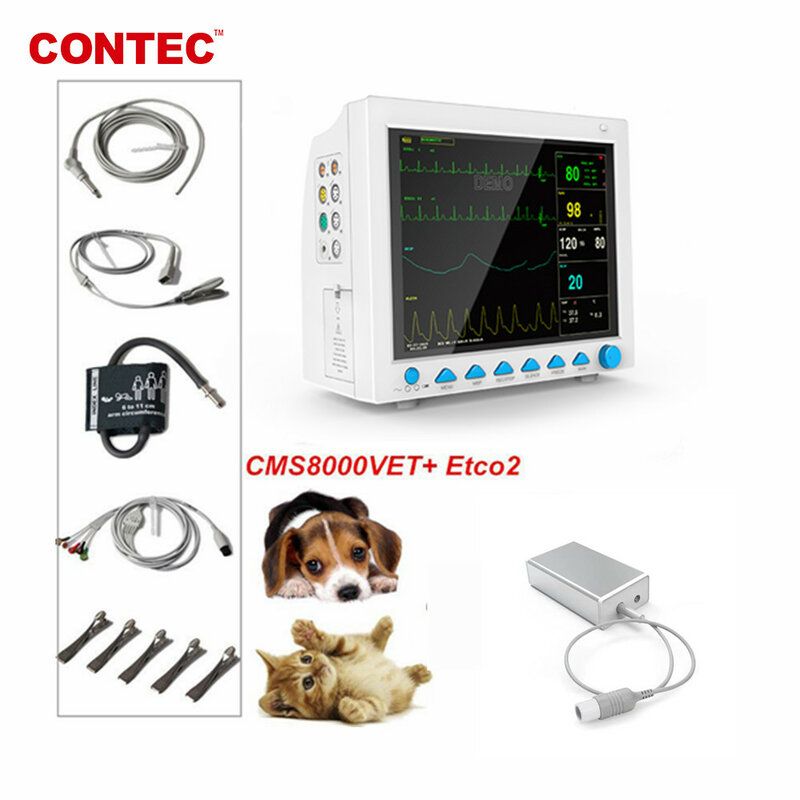 Contec cms8000vet co2 veterinário icu paciente monitor capnograph sinais vitais 7 parâmetro + etco2