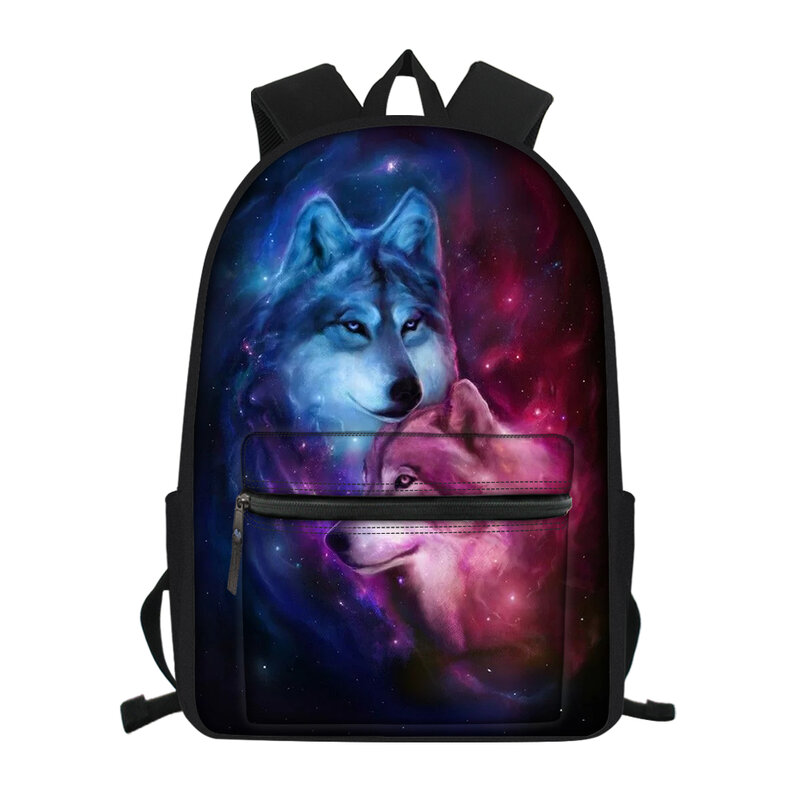 Fashion Children's School Canvas Backpack Fantasy Wolf Pattern Students Book Bags Cute Animal Prints Travel Backpacks