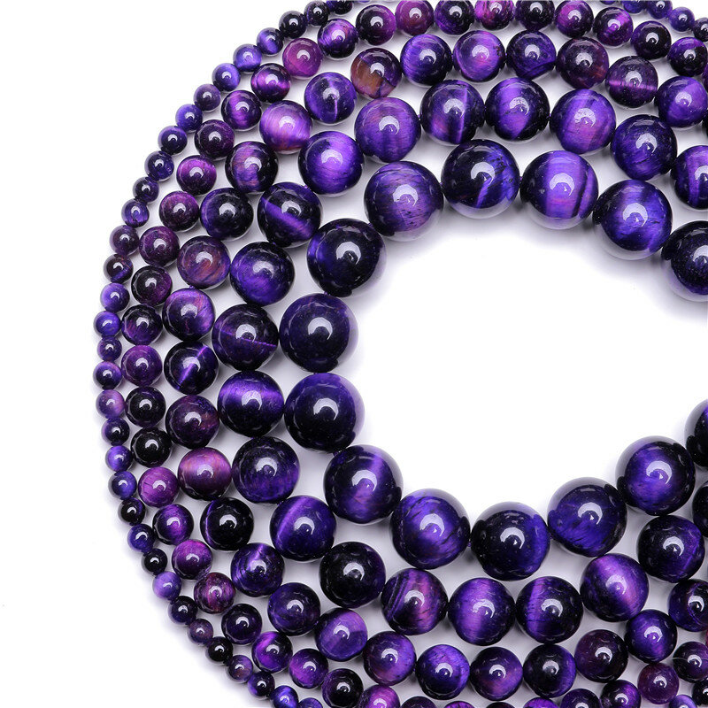 Perline di pietra naturale AAA all'ingrosso perline di occhio di tigre viola perline di pietra 4mm 6mm 8mm 10mm 12mm per gioielli che fanno collana braccialetto