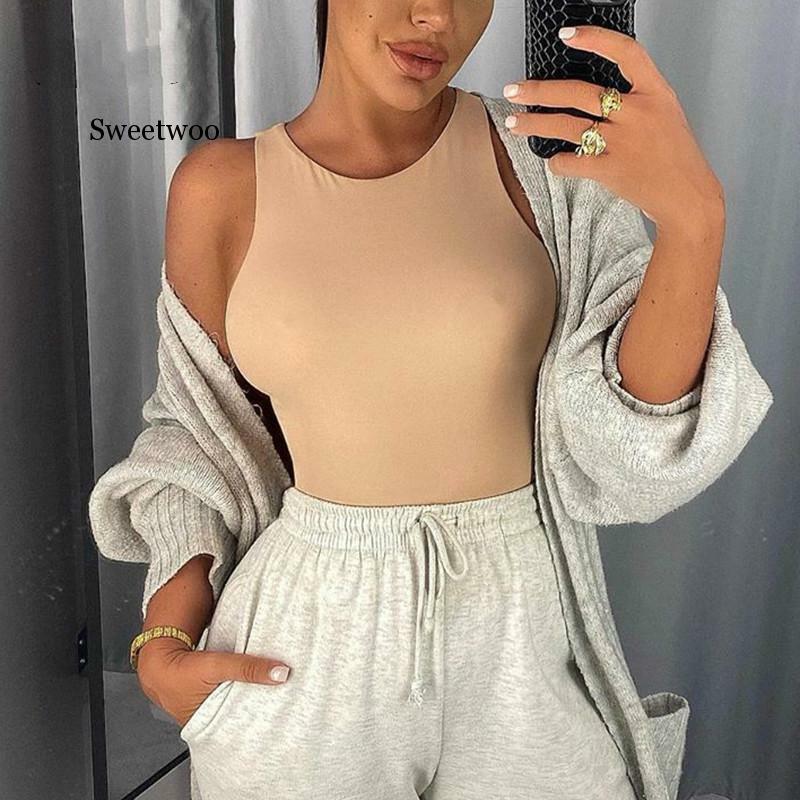 Bodysuit sexy sem mangas gola redonda, modelador casual branco de verão para mulheres