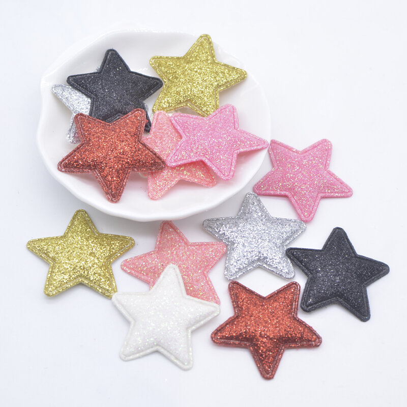 50Pcs 34mm Padded Glitter Leather Star Appliques for DIY Crafts Clothes Patches Hairpin Wedding Cake Topper Decor Accessories