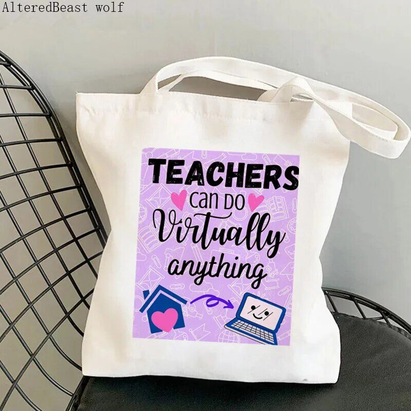 Women Shopper bag Teacher Vibes Rainbow Essential Harajuku Shopping Canvas Shopper Bag girl gift handbag Tote Shoulder Bag