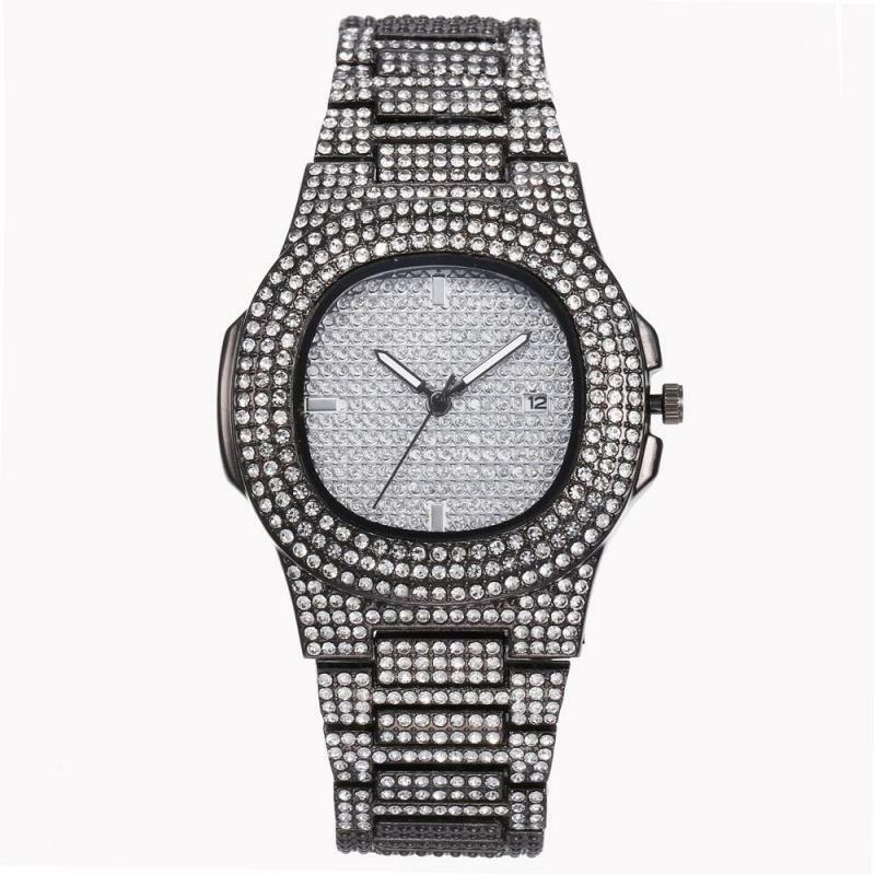 Anztilam alta qualidade relógio de hip hop cheio de bling rhinestone relógios de quartzo para mulher rapper jóias