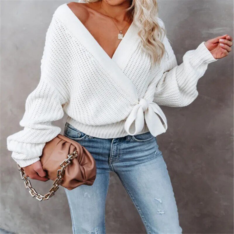 Woman Sweaters Cardigan Coat 2020 Casual V-Neck Lace-up Knit Sweater Mujer Suéteres Kobieta Swetry Pull Femme женские свитера
