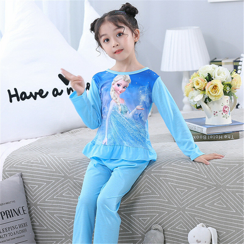 Hot Kids Girls Pajamas Pyjamas Autumn Cartoon Princess Elsa Nightwear Pijamas Sophie Children Sleepwear Suits Clothing 3-13T