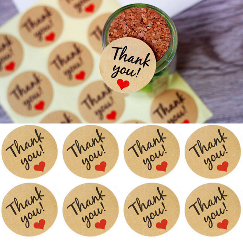 60pcs/lot Thank You love self-adhesive stickers kraft label sticker Diameter 3.5CM For  Hand Made Gift /Candy paper tags
