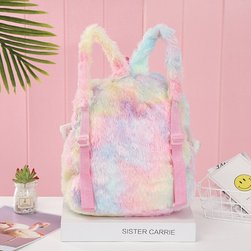 Baby Girl Unicorn Fur Backpack Cute Children 3D Zipper Schoolbag Mini Kid Toy Doll Backpack For Kidergarten New Plush Bag