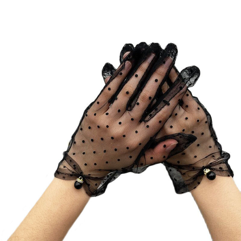 Frauen Sommer sexy hohle transparente Spitze Punkt atmungsaktive Perle Dekoration Abdeckung Narben fahren Sonnencreme Abendessen Etikette Handschuhe